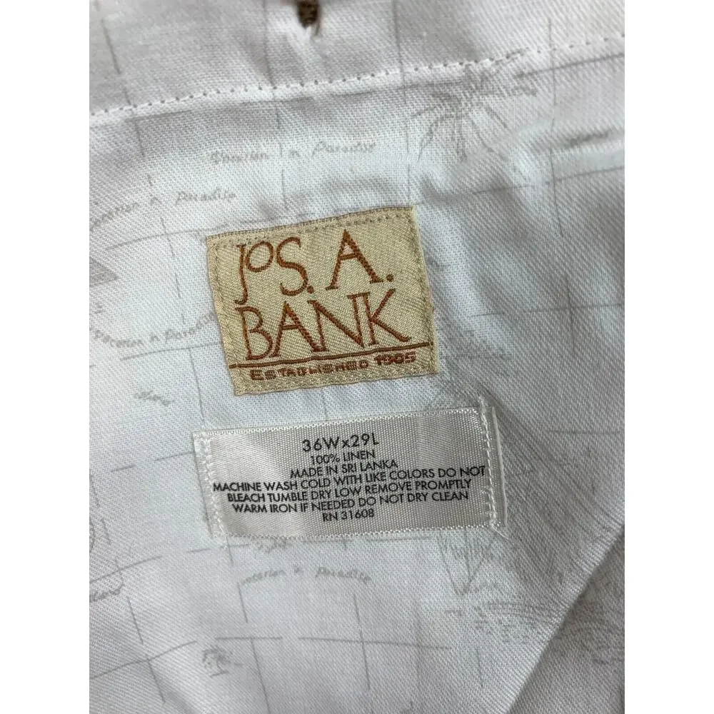 Jos A Bank 100% Linen Pants Mens 36 x 29 Cream Beige Flat Front